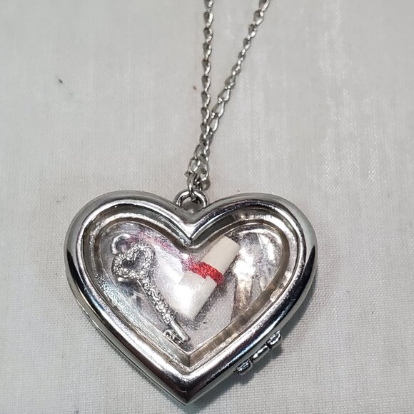 Silver Heart Shape Locket Necklace with floating tiny charms within - Picture 10 of 12